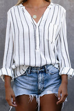 /Blue Striped V Neck Pocket Long Sleeve Top - HannaBanna Clothing