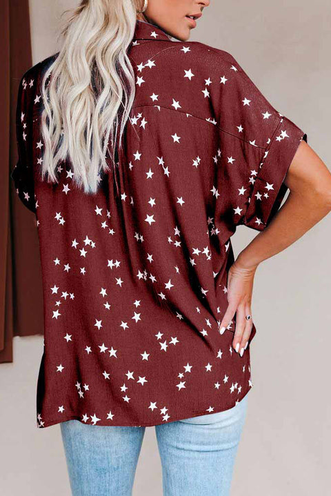 Stars Print Cuffed Sleeves Shirt