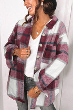 Plaid Color Block Buttoned Long Sleeve Jacket with Pocket