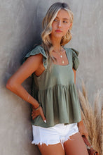 Khaki Flutter Shoulder Babydoll Top