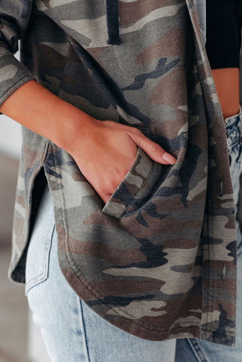 Camo Print Button up Hooded Jacket