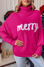 Merry Letter Embroidered High Neck Sweater