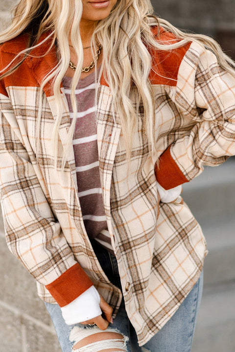 Contrast Corduroy Plaid Shacket