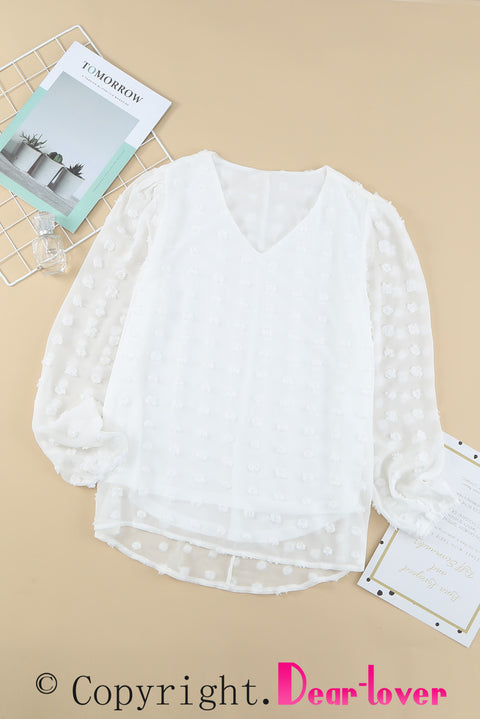 Swiss Dot Bubble Sleeve Blouse