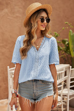 Lace Splicing V-Neck Swiss Dot Short Sleeve Top