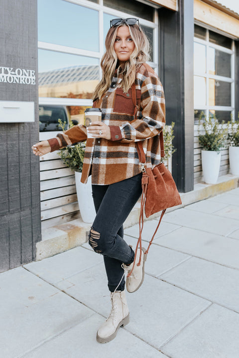 Chaqueta estilo camisa a cuadros con botones y bolsillos