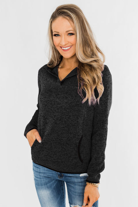 Heathered Turn-down Collar Pullover Sweatshirt