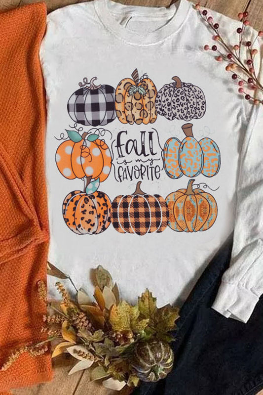 Plaid Leopard Polka Dot Pumpkin Print Pullover Sweatshirt