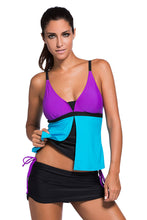 Blue Colorblock Tankini Skort Bottom Swimsuit