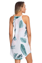 Palm Tree Leaf Print Ivory Sleeveless Dress