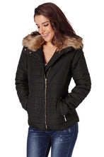 Faux Fur Collar Trim Black Quilted Jacket