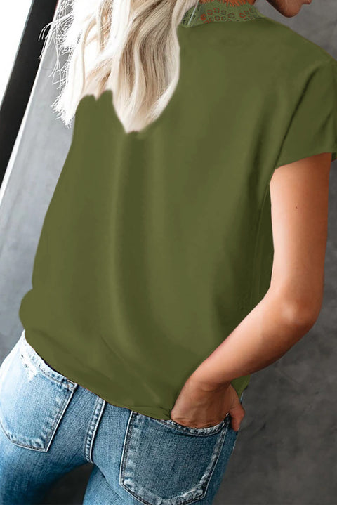 V Neck Lace Trim T-shirt